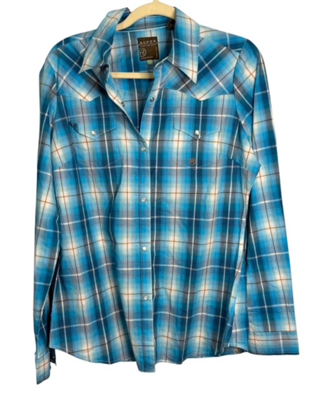 Roper Shirt Women's Large Plaid Western Pearl Snap Rodeo Wear the West Blue